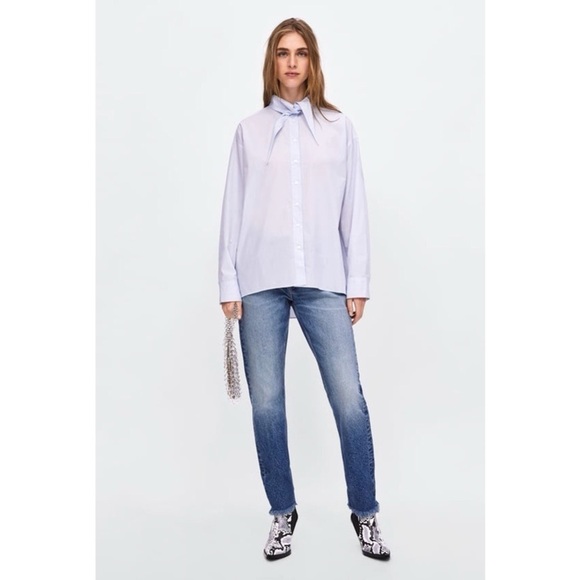 [Zara] Blue Oversized Striped poplin Button Down Shirt - Picture 2 of 5